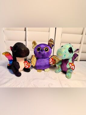 Set of 3 NWT Ty Beanie Boos Bat and Dragons K0019